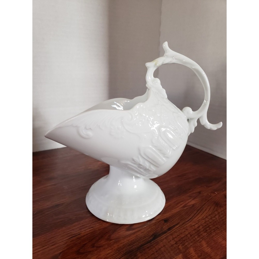 Vintage Sugar Scuttle White Floral Scroll Pattern Scooper Holder